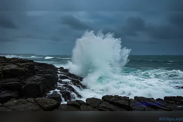 Dramatic Coastal Waves Splashing on Rocks