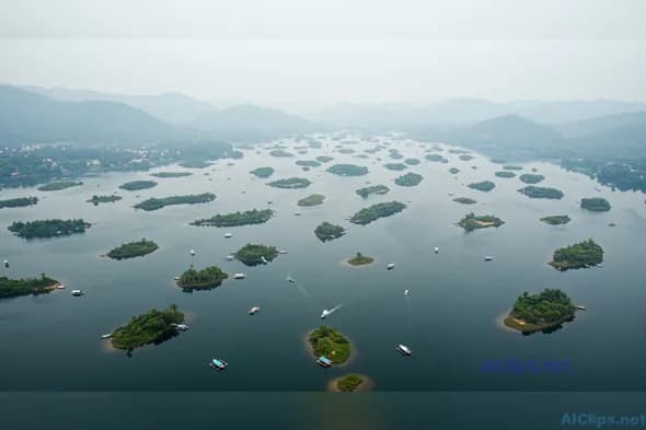Serene Aerial View of Islands on Tranquil Waterbody