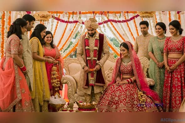 Elegant Indian Wedding Ceremony with Traditional Attire