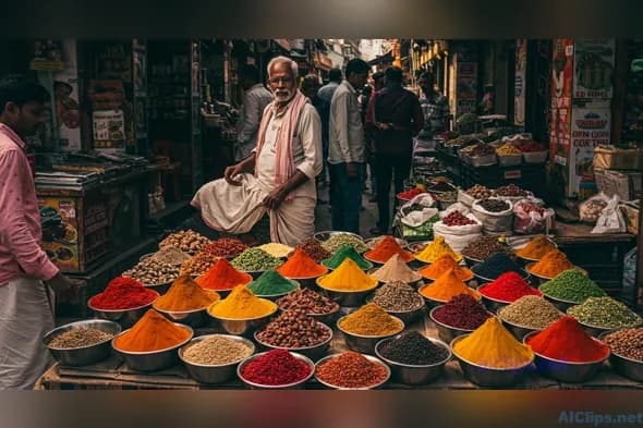 Vibrant Indian Spice Market Scene for Commercial Use