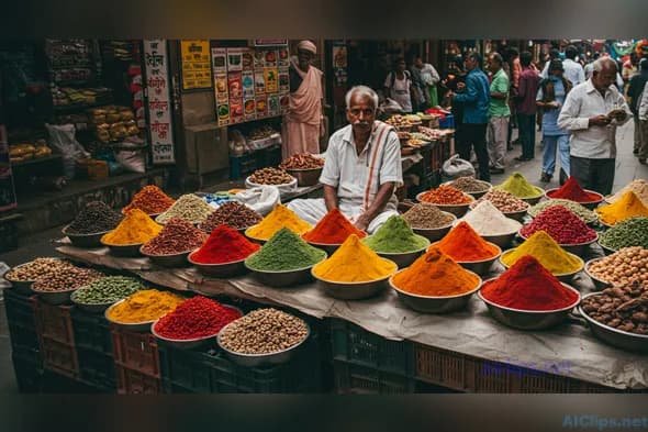 Vibrant Spice Market Scene for Culinary Projects