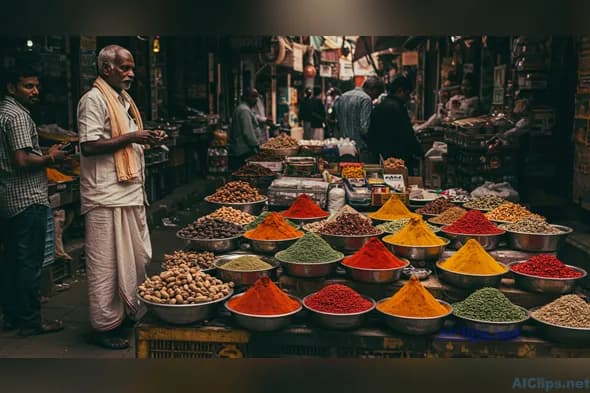 Vibrant Spice Market Scene for Culinary Arts and Culture