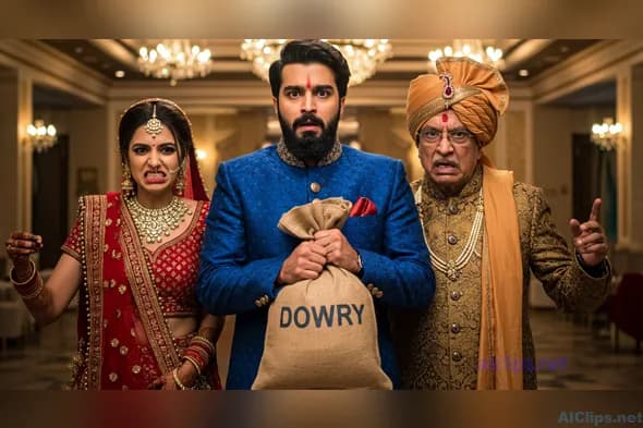 Cultural Wedding Scene Highlighting Dowry Tradition