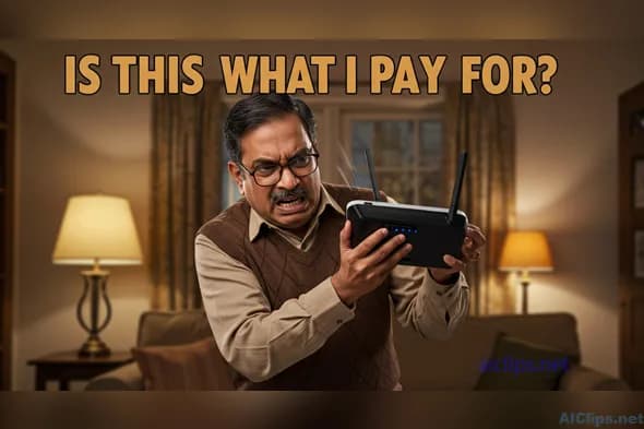 Frustrated Man with Router: Internet Connectivity Issues