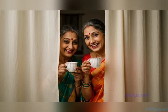Joyful Women Enjoying Tea in Traditional Attire