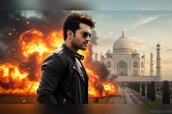 Dynamic Action Scene with Iconic Monument Background