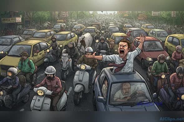 Traffic Jam Illustration: Chaos in Urban Life