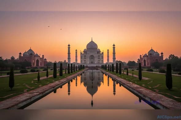 Stunning Sunset at the Taj Mahal: Majestic Landscape