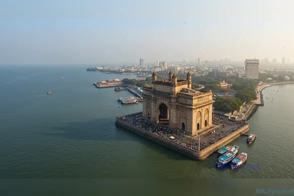Iconic Gateway of India: Aerial View for Commercial Use
