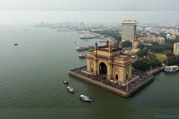 Aerial View of Gateway of India: Mumbai Landmark
