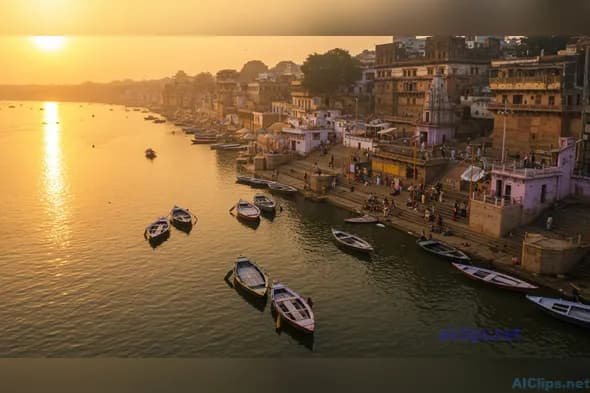 Sunset Serenity in Varanasi: Scenic Riverside View