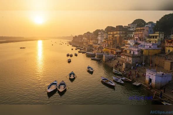 Stunning Sunset Over Varanasi Ghats - Scenic View