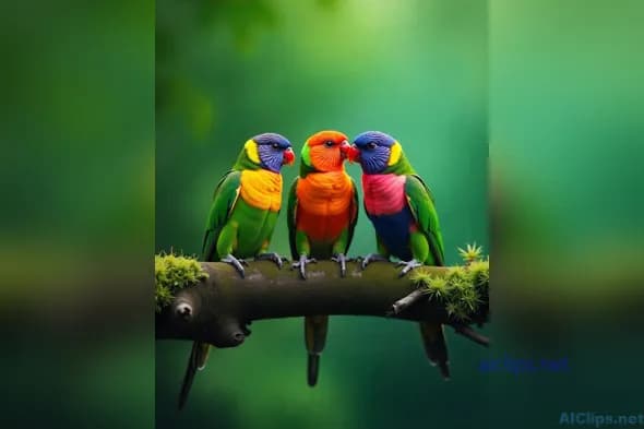 Vibrant Rainbow Lorikeets on a Branch