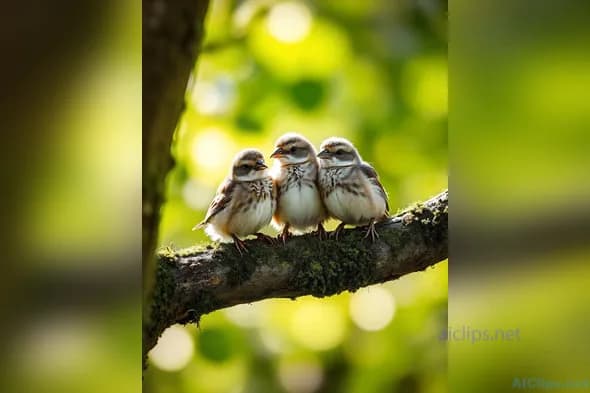Charming Baby Birds on a Branch - Nature Photography