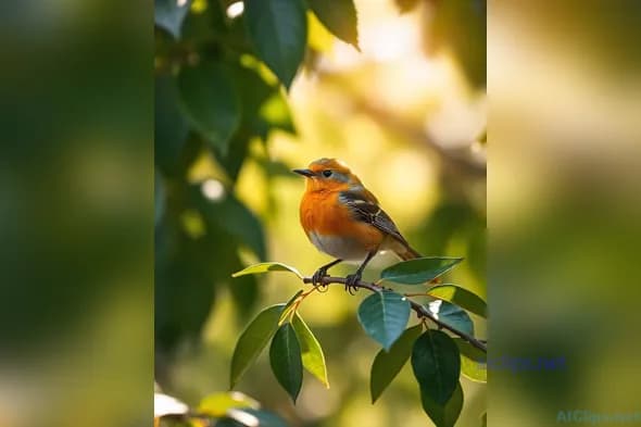 Vibrant Orange Bird Amidst Lush Greenery