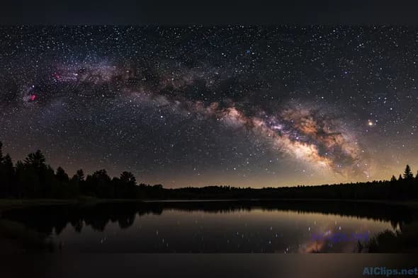 Stunning Night Sky Over Tranquil Lake Landscape