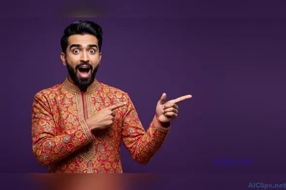 Vibrant Model in Traditional Attire Presenting Ideas