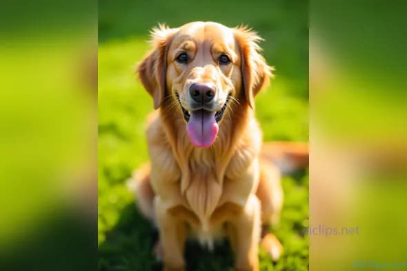 Happy Golden Retriever Portrait in Green Grass