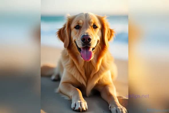 Golden Retriever Relaxing on the Beach - High Quality Image