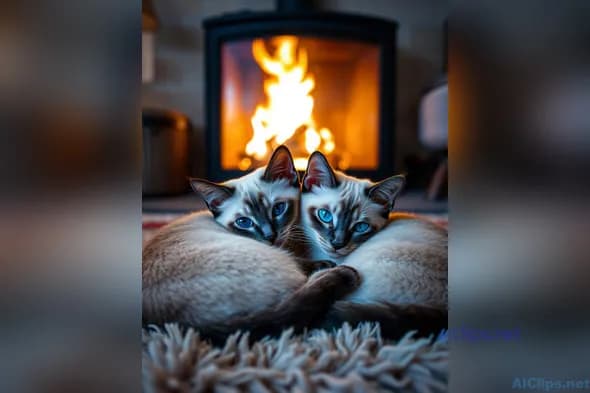 Cozy Indoor Scene with Cats by the Fireplace