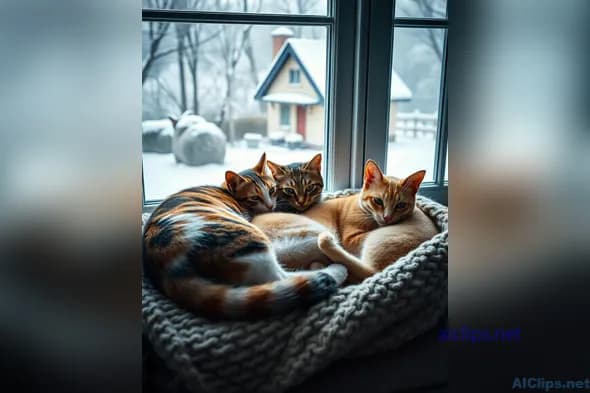 Cozy Cats in Winter Scene - Perfect for Pet Lovers