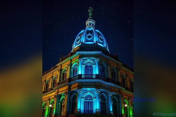 Illuminated Historic Building at Night