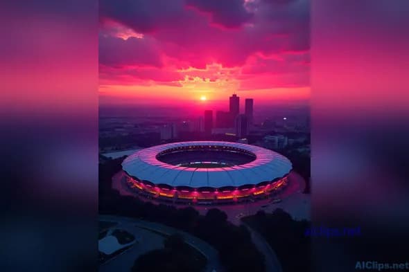 Aerial View of Stadium at Sunset - Vibrant Urban Scene