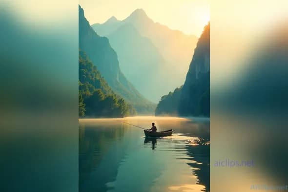 Tranquil Nature Scene with Fisherman in a Boat