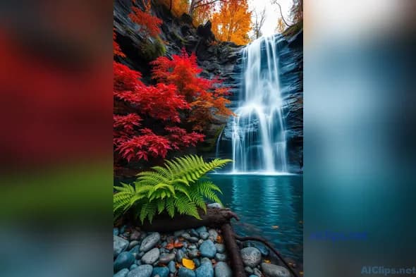 Stunning Autumn Waterfall Landscape Photography
