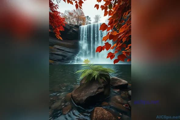 Stunning Waterfall Surrounded by Autumn Foliage