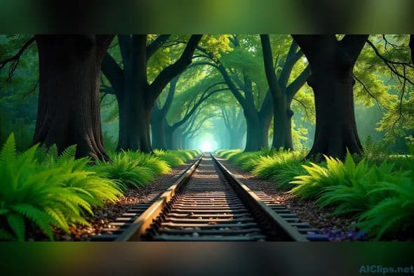 Serene Forest Pathway with Railway Tracks