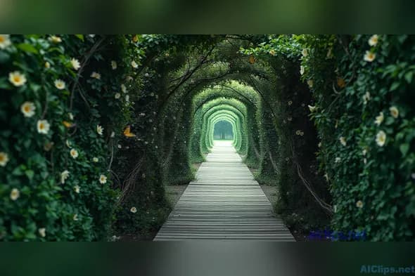 Scenic Greenery Pathway in Floral Archway