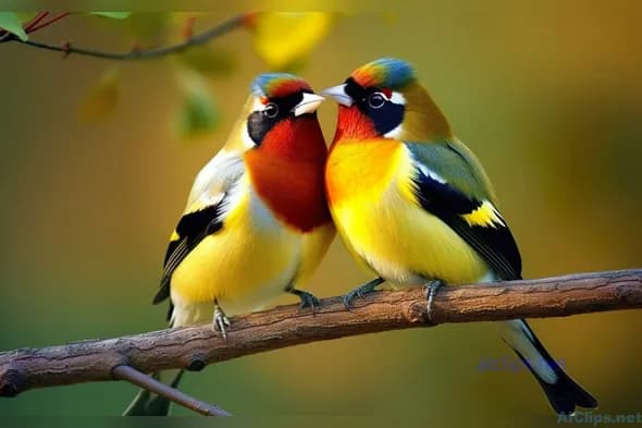 Vibrant Lovebirds on a Branch - Nature's Beauty