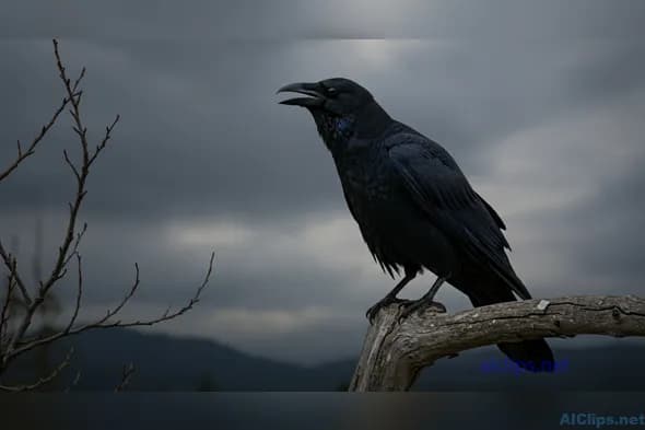 Majestic Raven on a Branch: A Captivating Portrait