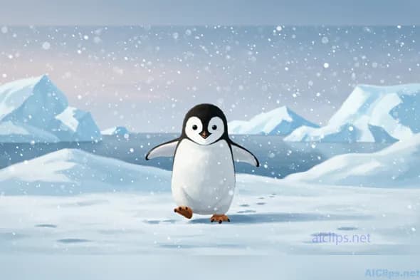 Charming Animated Penguin in a Snowy Landscape
