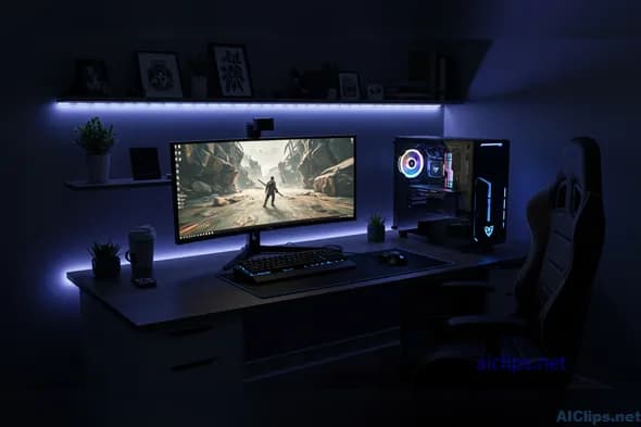 Modern Gaming Setup: Sleek Workstation for Professionals