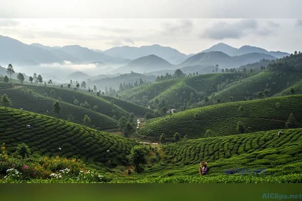 Lush Green Tea Plantation Landscape Photography