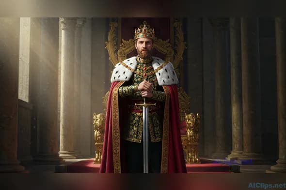 Regal Monarch in Ornate Throne Room Artwork