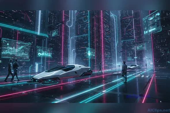 Futuristic Urban Landscape with Hover Cars and Technology