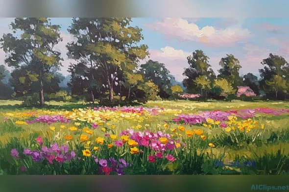 Vibrant Floral Landscape Painting for Commercial Use