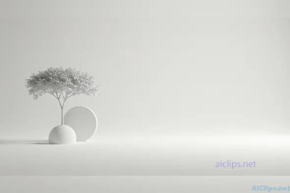Minimalist White Tree and Geometric Shapes Design