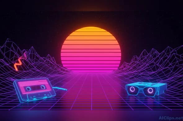 Retro Futuristic Landscape with Neon Aesthetics