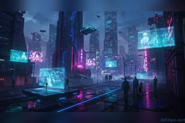 Futuristic Cyberpunk Cityscape: High-Tech Urban Life