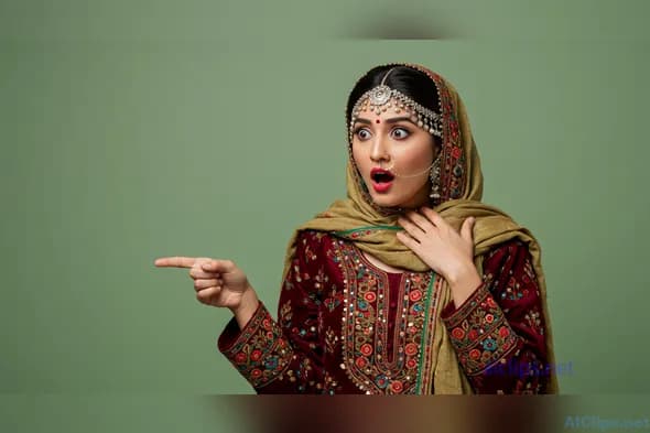 Cultural Expression: Surprised Woman in Traditional Attire