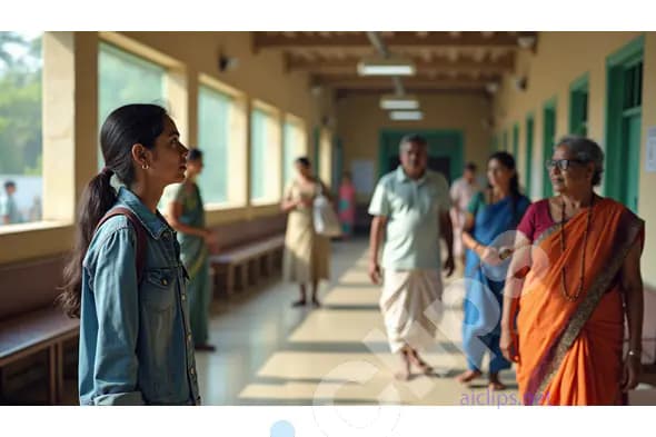 Young Woman in Indian Hospital Corridor