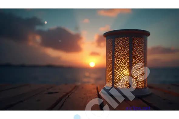 Lantern on Wooden Pier at Sunset