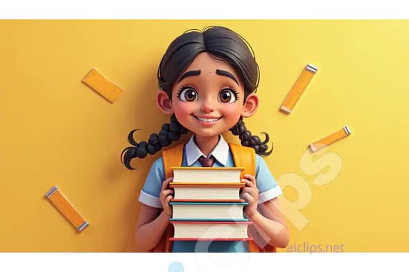 "Smiling School Girl Holding Books - 3D Illustration"