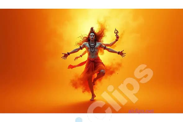 Dynamic 3D Lord Shiva in Tandava Pose on Fiery Orange Background