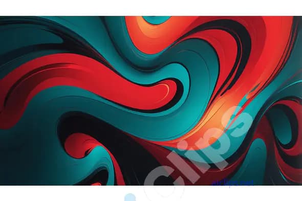Bold Abstract Fluid Design in Red, Teal, and Black