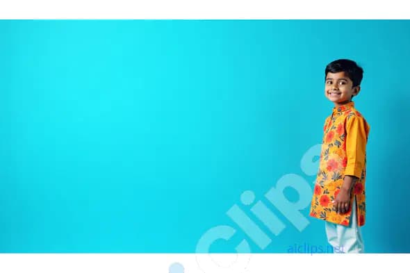 Smiling Child in Traditional Indian Kurta on Vibrant Background